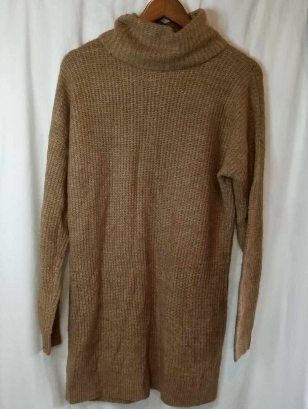 Abercrombie & Fitch Ribbed Cowl Neck Sweater Dress Camel Tan Cozy Autumn Office